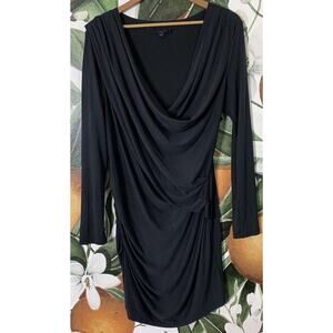 All Saints Womens Large Drapey Long Sleeve Ruched Side Dress Black